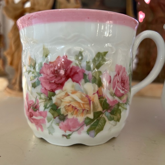 Vintage mustache mug, floral shave mug, rose, Victorian, pink - Picture 2 of 10